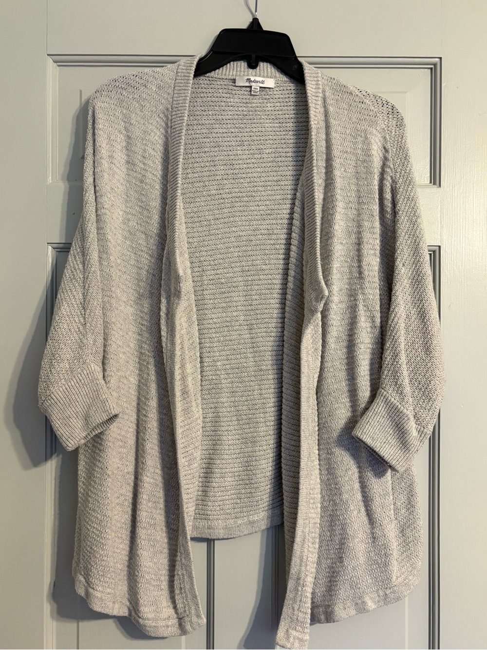 Madewell XXS Oversized 3/4 Sleeve Light Gray Open-Front Knit Cardigan